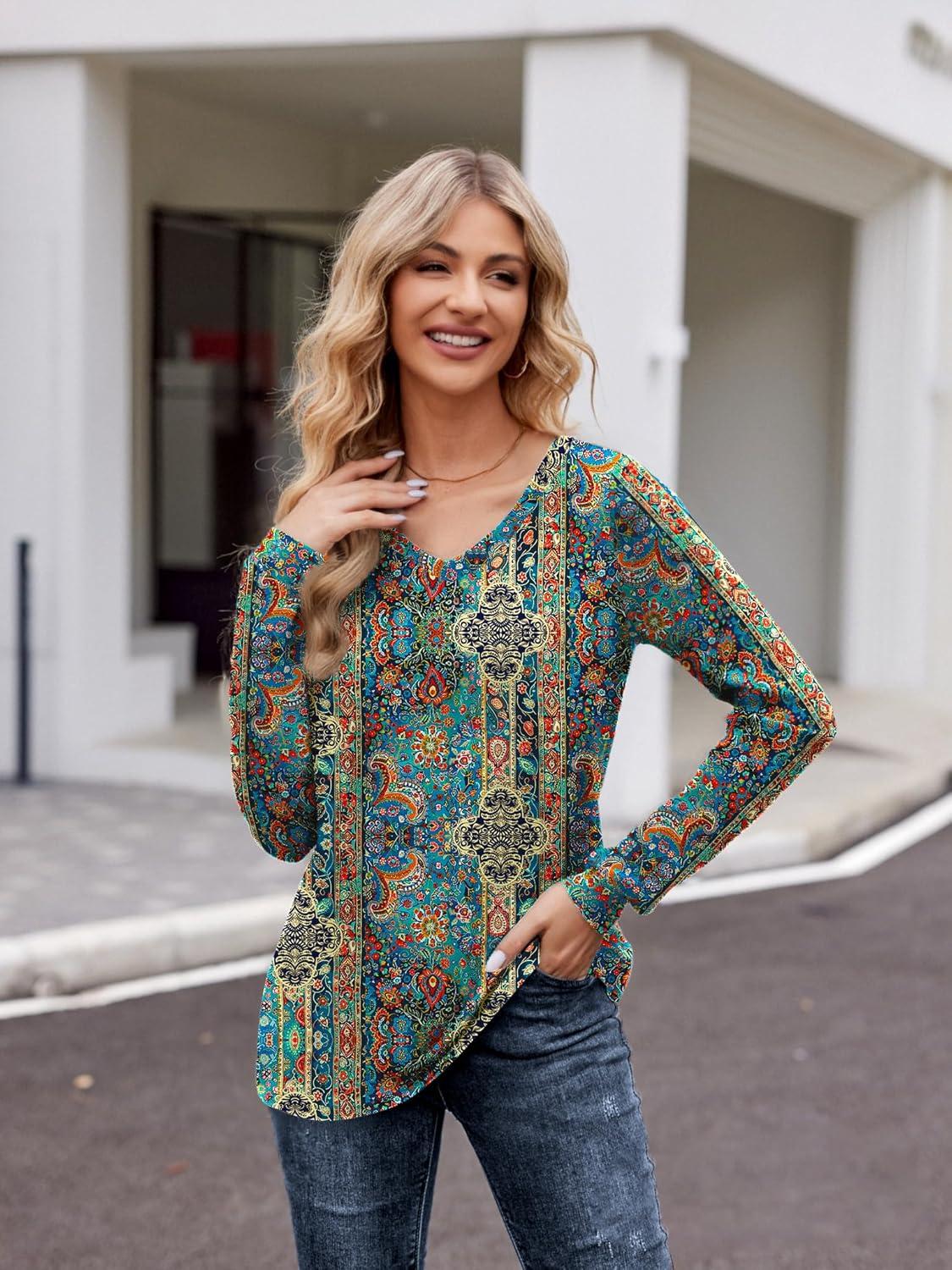 imageZeagoo Womens Long Sleeve T Shirts V Neck Soft Basic Tee Loose Fit Casual Tops Winter ClothingMulticoloured 779
