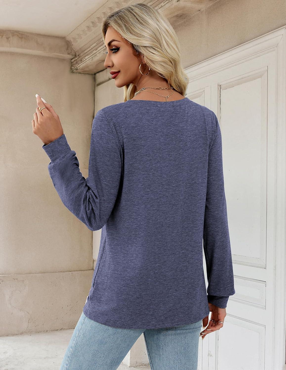 imageZeagoo Womens Long Sleeve T Shirts V Neck Soft Basic Tee Loose Fit Casual Tops Winter ClothingNavy Blue