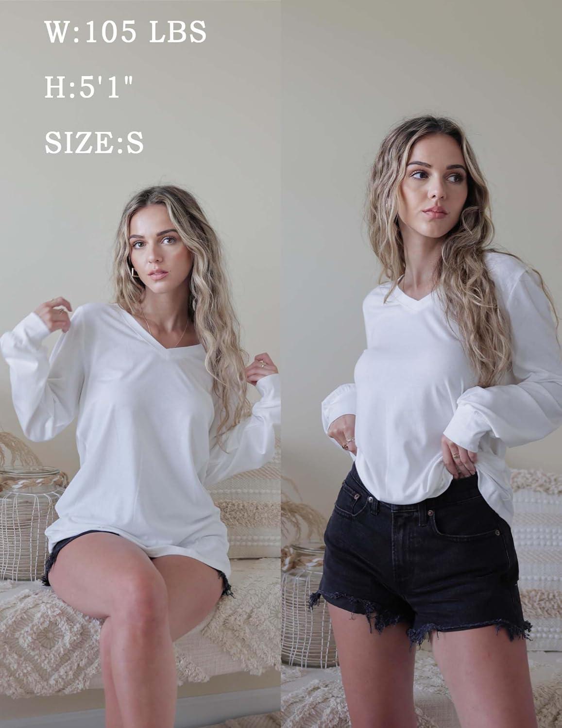 imageZeagoo Womens Long Sleeve T Shirts V Neck Soft Basic Tee Loose Fit Casual Tops Winter ClothingWhite