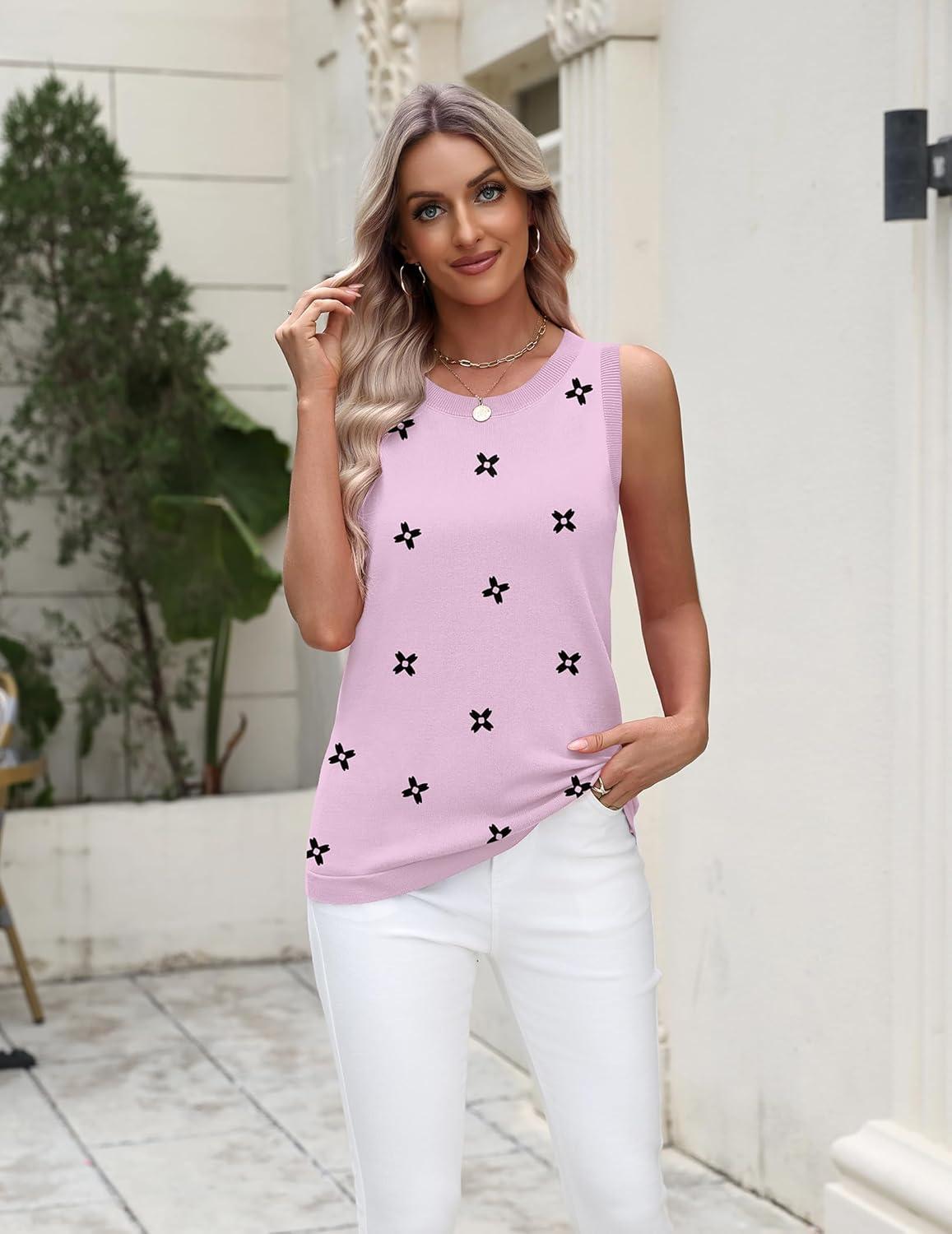 imageZeagoo Womens Sleeveless Sweater Vest 2026 Summer Crew Neck Ribbed Knit Work Shirts Business Casual Tank TopsAflower Pink