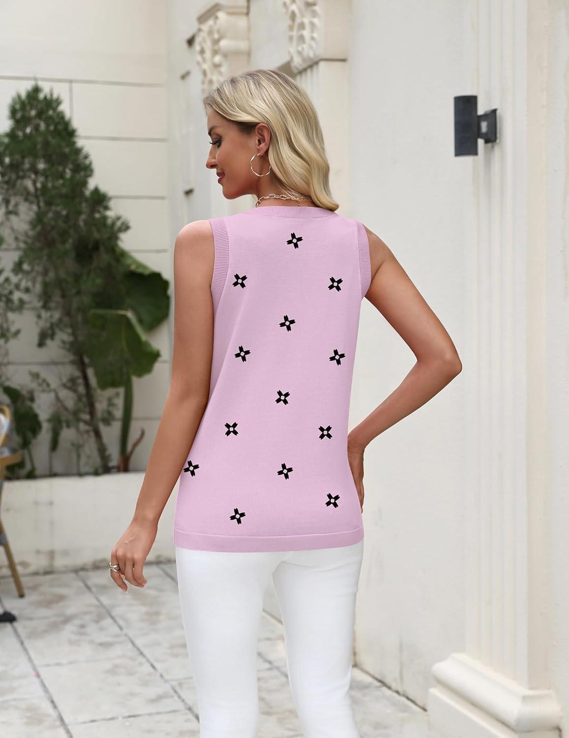 imageZeagoo Womens Sleeveless Sweater Vest 2026 Summer Crew Neck Ribbed Knit Work Shirts Business Casual Tank TopsAflower Pink
