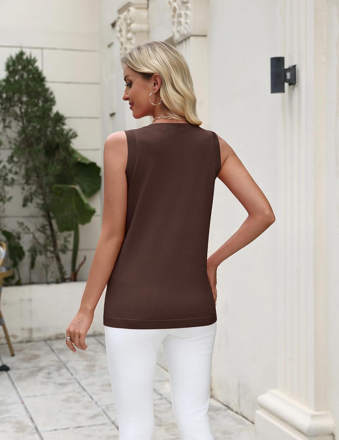 imageZeagoo Womens Sleeveless Sweater Vest 2026 Summer Crew Neck Ribbed Knit Work Shirts Business Casual Tank TopsCoffee