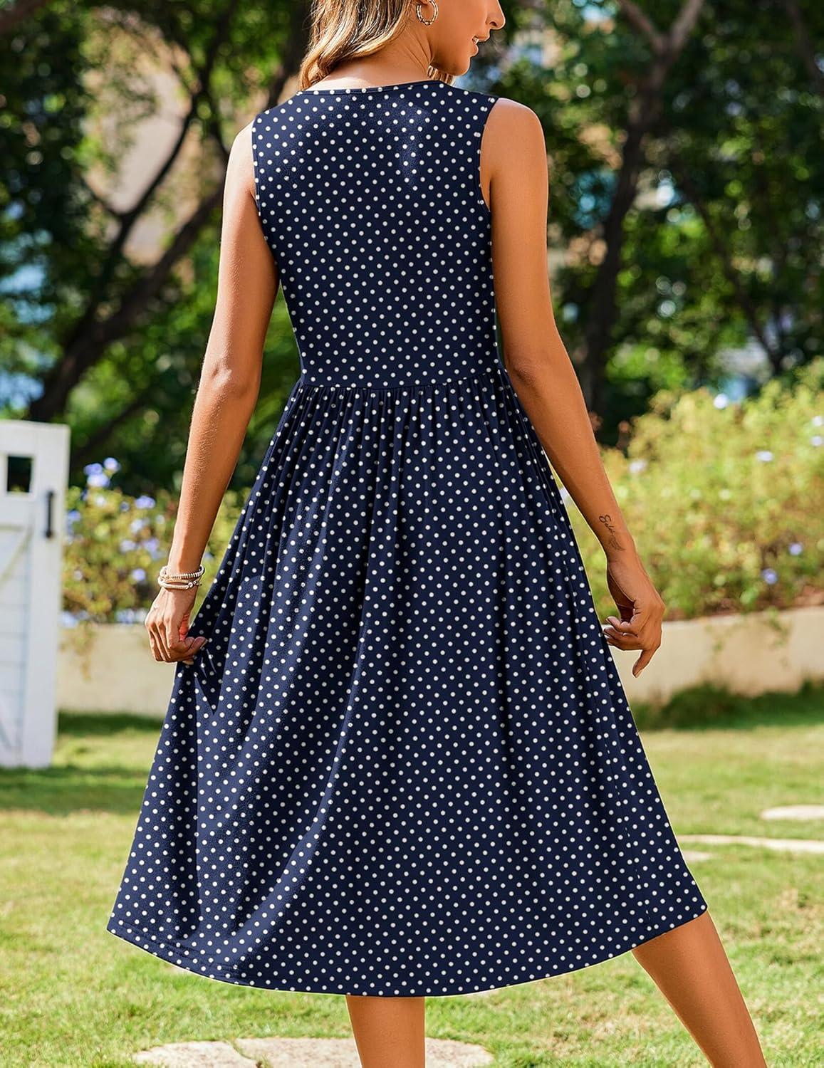imageZeagoo Womens Summer Tank Midi Dress with Pockets Floral Sleeveless ALine Casual Loose TShirt Dresses Beach Sundress 202601blue Round Dot