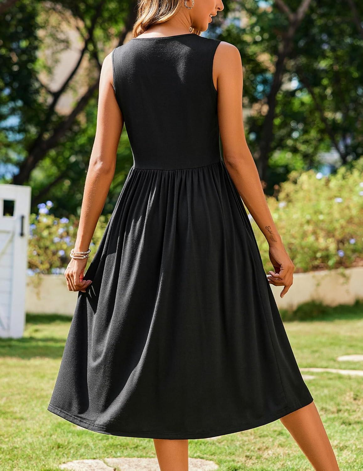 imageZeagoo Womens Summer Tank Midi Dress with Pockets Floral Sleeveless ALine Casual Loose TShirt Dresses Beach Sundress 2026Solid Black
