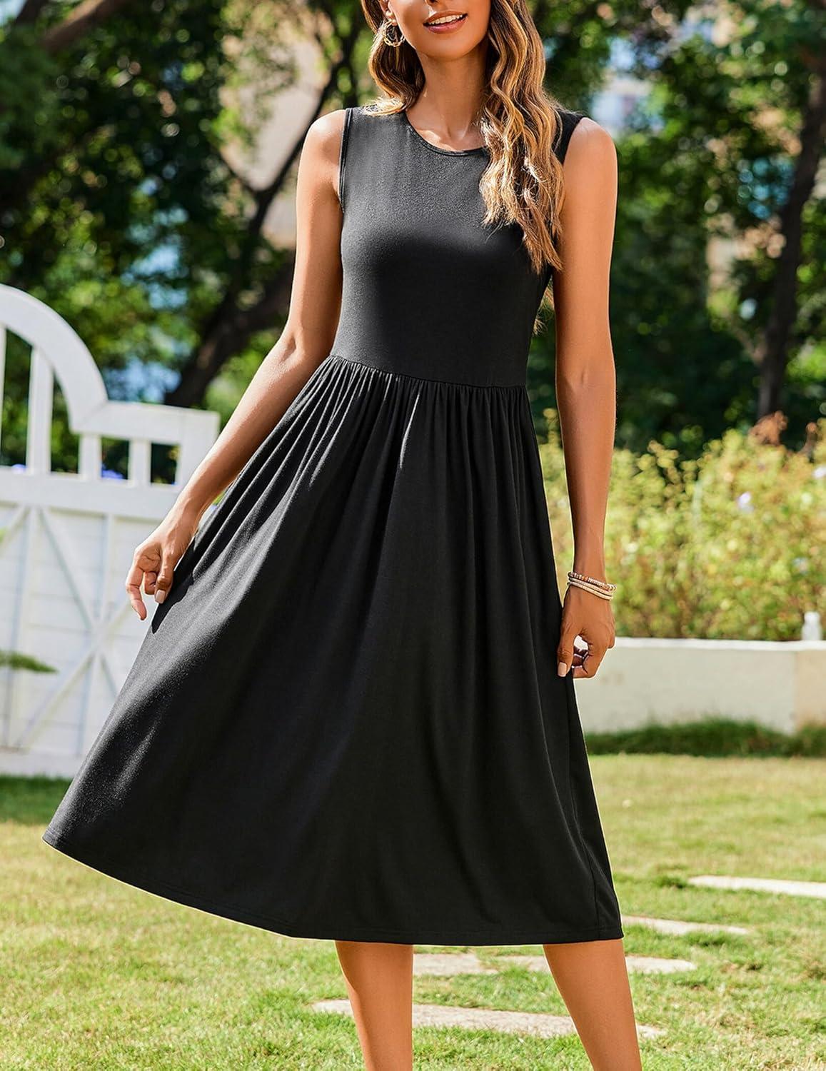 imageZeagoo Womens Summer Tank Midi Dress with Pockets Floral Sleeveless ALine Casual Loose TShirt Dresses Beach Sundress 2026Solid Black