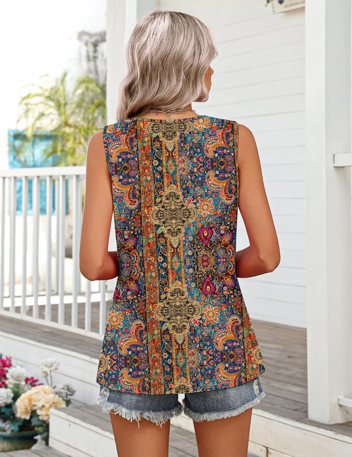 imageZeagoo Womens Summer Tank Tops Sleeveless Babydoll Tops Loose Fit Tunic Blouses Crew Neck Flowy Shirts S3XLAa Paisley Floral Print