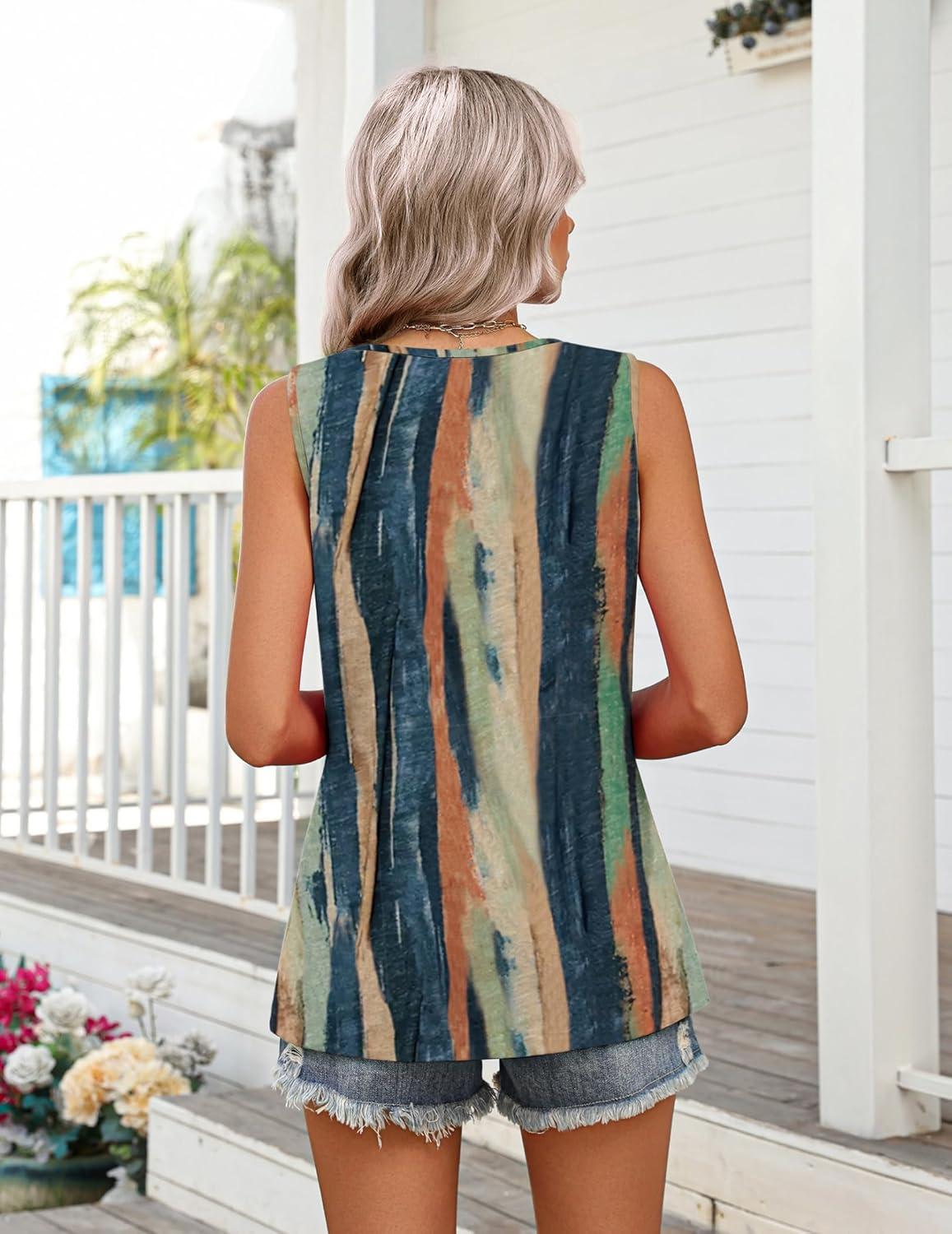 imageZeagoo Womens Summer Tank Tops Sleeveless Babydoll Tops Loose Fit Tunic Blouses Crew Neck Flowy Shirts S3XLBrushstroke Stripe