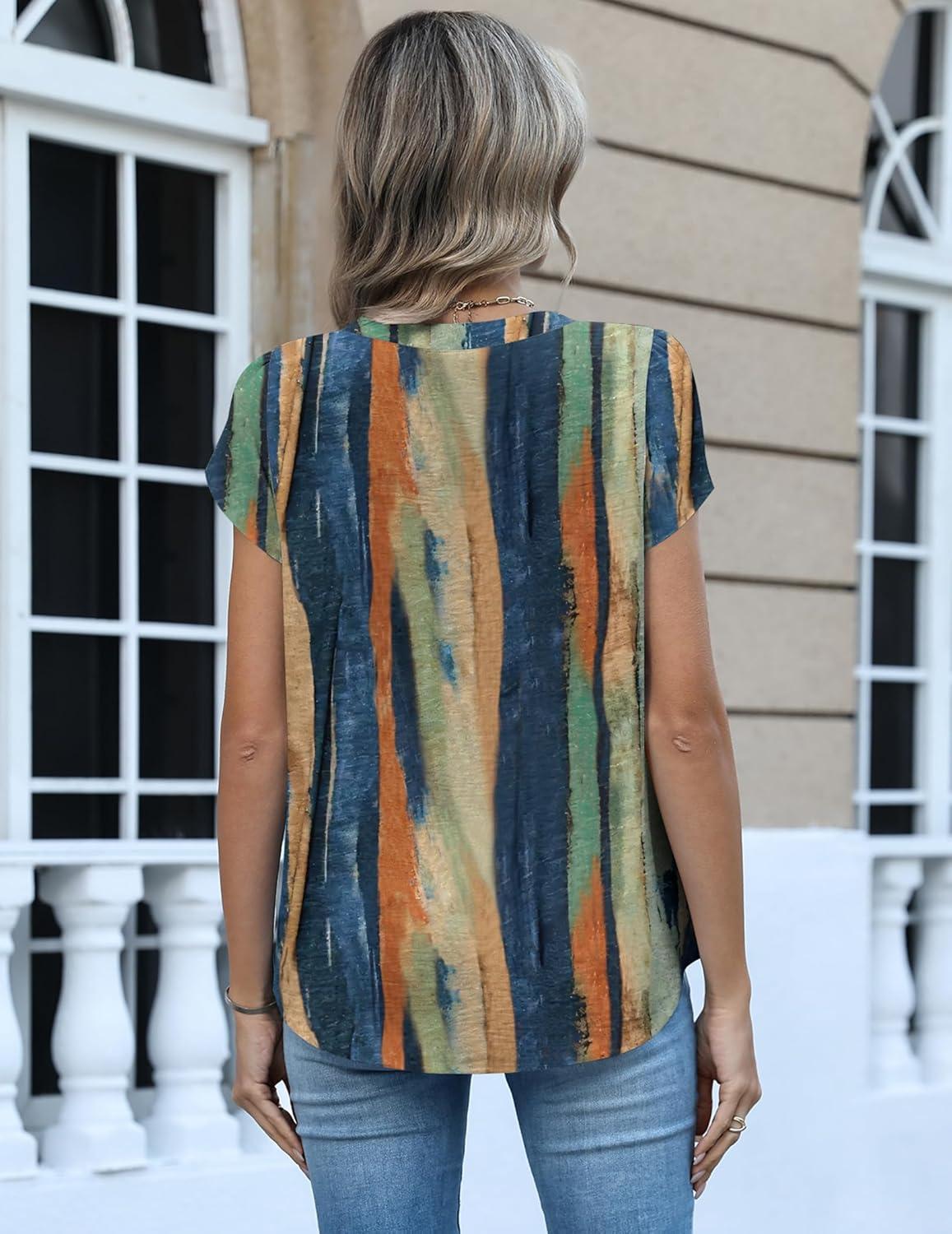imageZeagoo Womens Tops Dressy Casual Textured Blouses Cap Short Sleeve Shirts V Neck Button Up Summer Spring Work Tshirt ClothesMulticolor 289