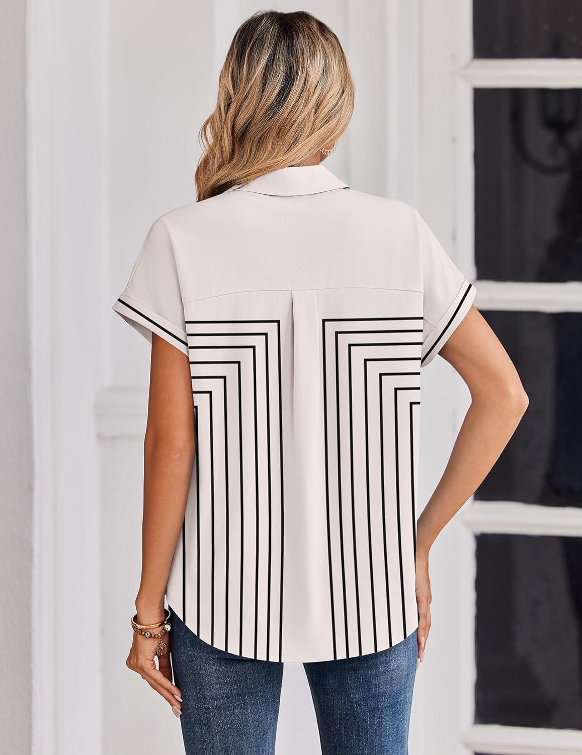 imageZeagoo Womens Tops Short Sleeve Shirts Button Down Casual Blouses V Neck Outfits Summer Spring Clothes 2026Multi