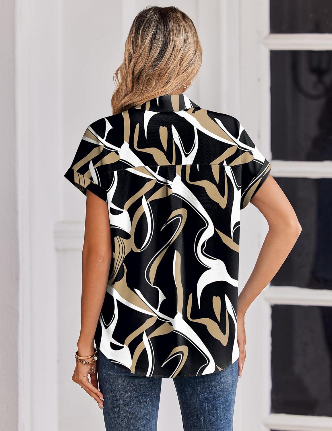 imageZeagoo Womens Tops Short Sleeve Shirts Button Down Casual Blouses V Neck Outfits Summer Spring Clothes 2026Multicolor312