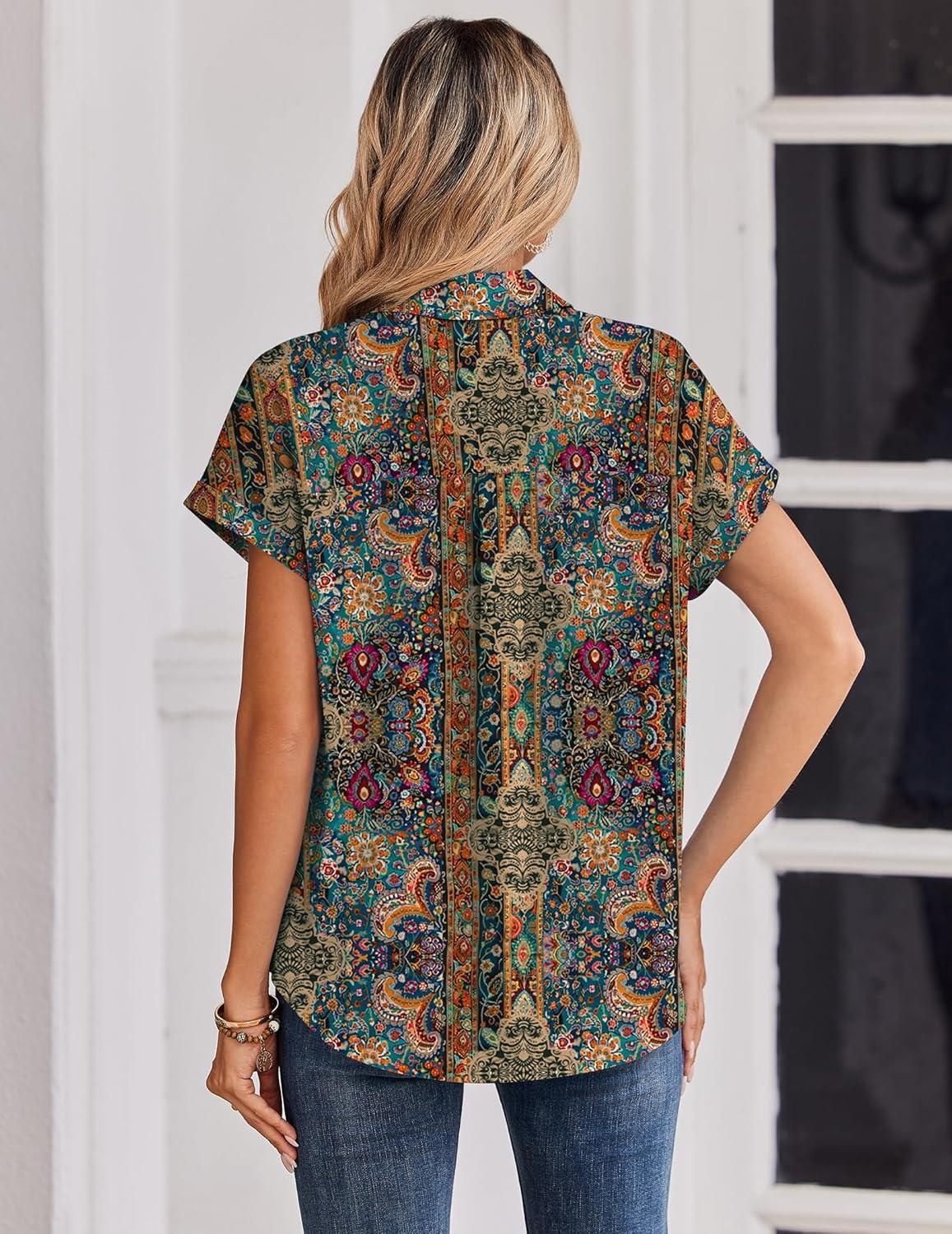 imageZeagoo Womens Tops Short Sleeve Shirts Button Down Casual Blouses V Neck Outfits Summer Spring Clothes 2026Multicolor721
