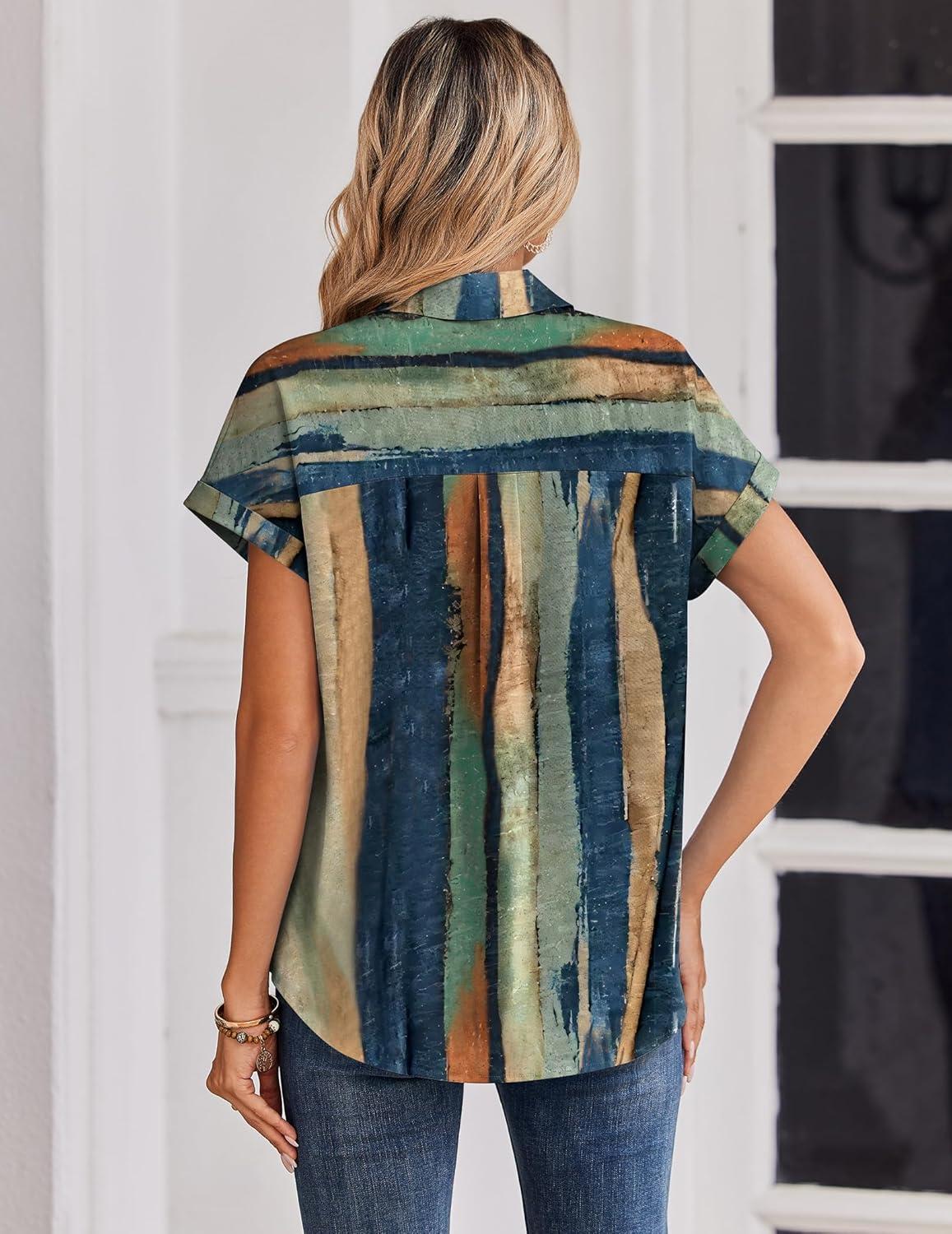 imageZeagoo Womens Tops Short Sleeve Shirts Button Down Casual Blouses V Neck Outfits Summer Spring Clothes 2026Stripe1