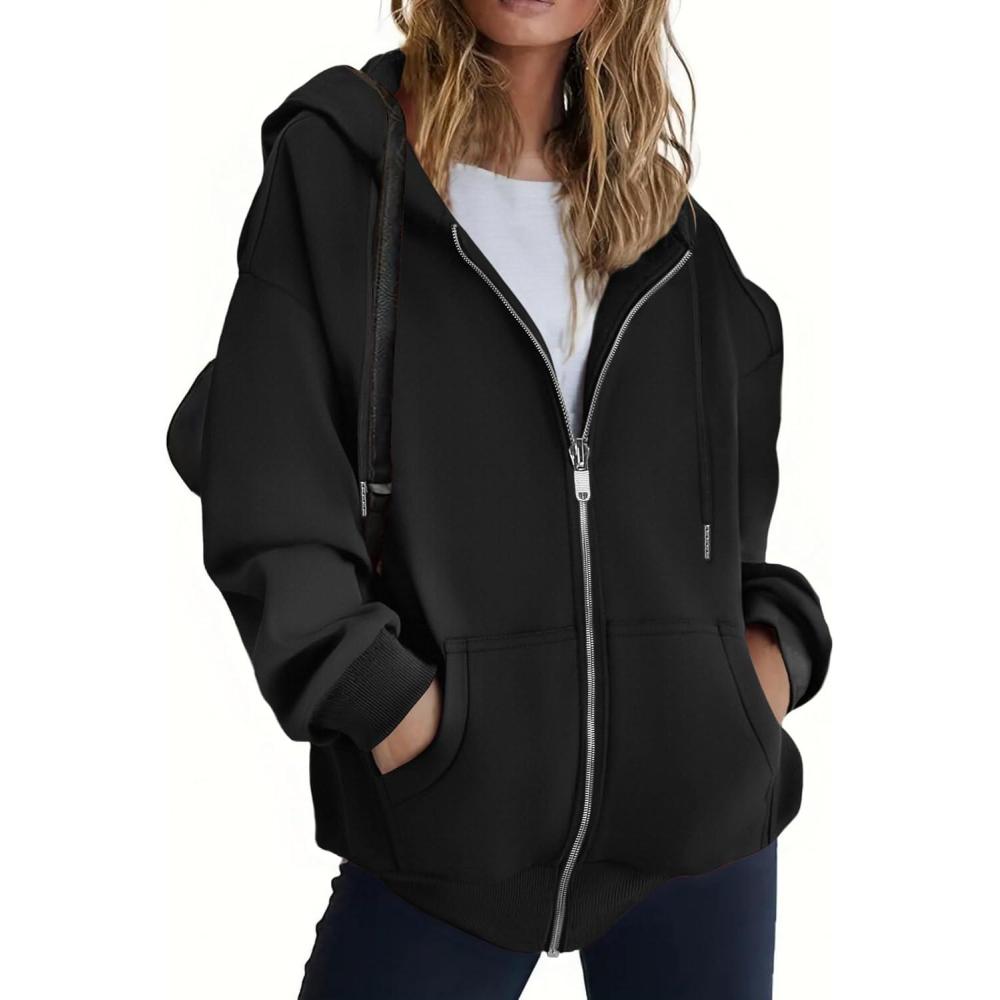imageZEAGOO Hoodies Women Zip Up Hoodie Oversized Sweatshirt Fleece Jackets Spring Fall Winter Coats 2026 FashionAblack