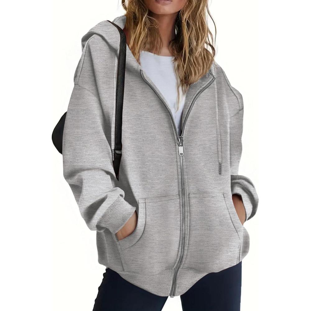 imageZEAGOO Hoodies Women Zip Up Hoodie Oversized Sweatshirt Fleece Jackets Spring Fall Winter Coats 2026 FashionAlight Grey