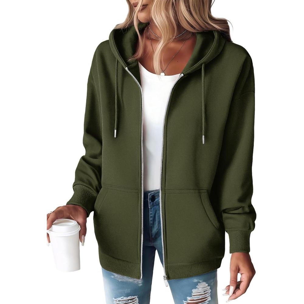 imageZEAGOO Hoodies Women Zip Up Hoodie Oversized Sweatshirt Fleece Jackets Spring Fall Winter Coats 2026 FashionArmy Green
