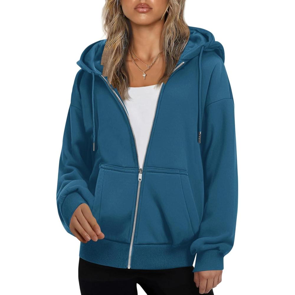 imageZEAGOO Hoodies Women Zip Up Hoodie Oversized Sweatshirt Fleece Jackets Spring Fall Winter Coats 2026 FashionBluegreen