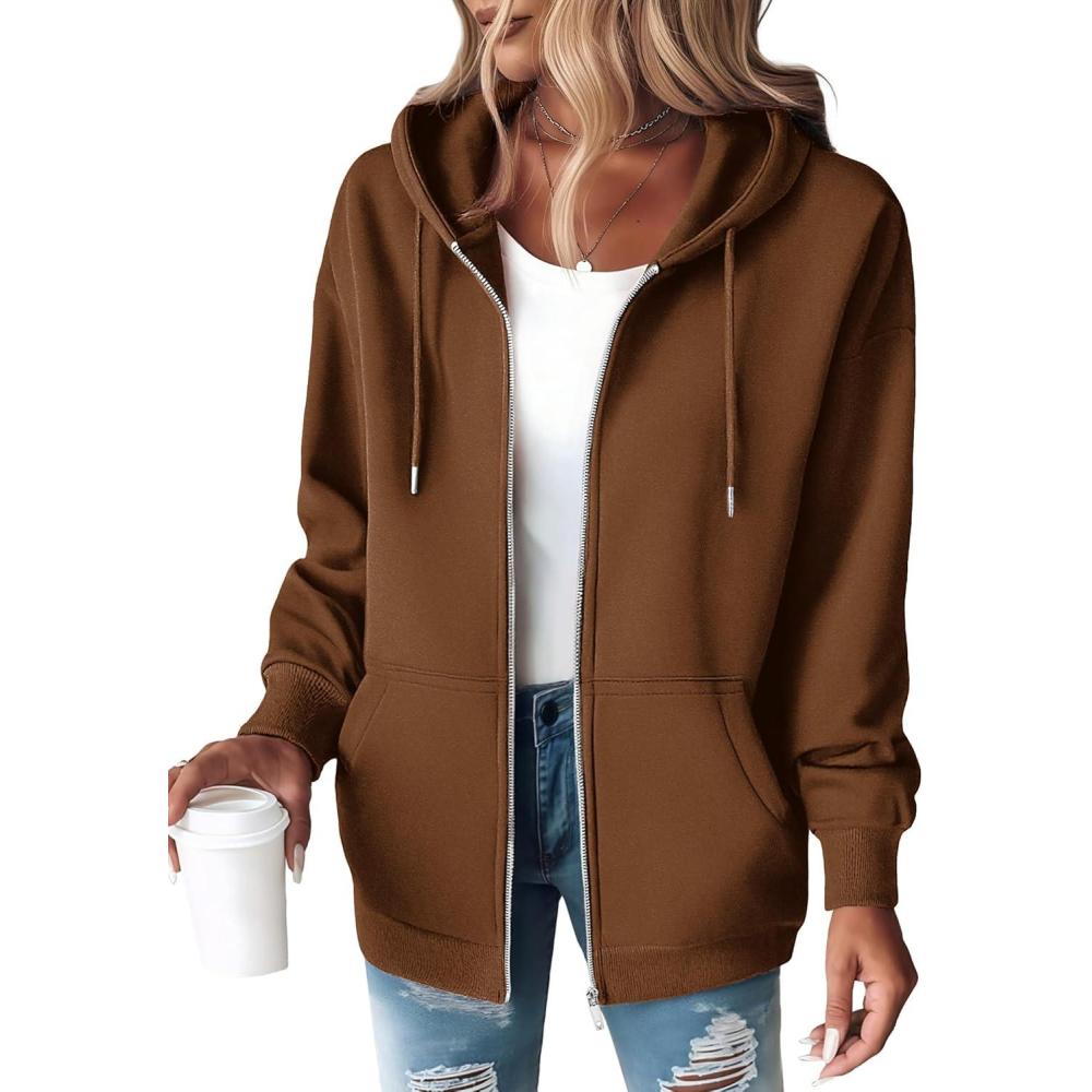imageZEAGOO Hoodies Women Zip Up Hoodie Oversized Sweatshirt Fleece Jackets Spring Fall Winter Coats 2026 FashionBrown