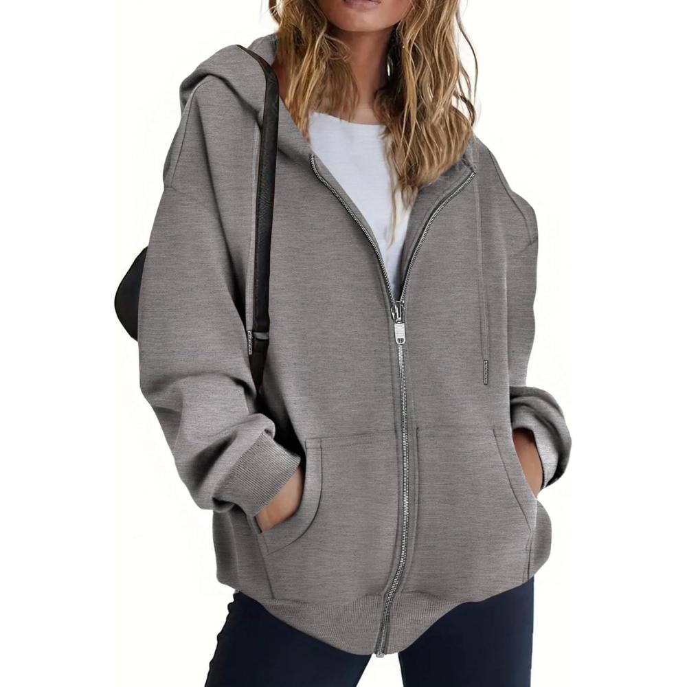 imageZEAGOO Hoodies Women Zip Up Hoodie Oversized Sweatshirt Fleece Jackets Spring Fall Winter Coats 2026 FashionDark Grey