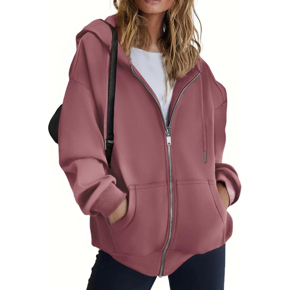 imageZEAGOO Hoodies Women Zip Up Hoodie Oversized Sweatshirt Fleece Jackets Spring Fall Winter Coats 2026 FashionDusty Pink