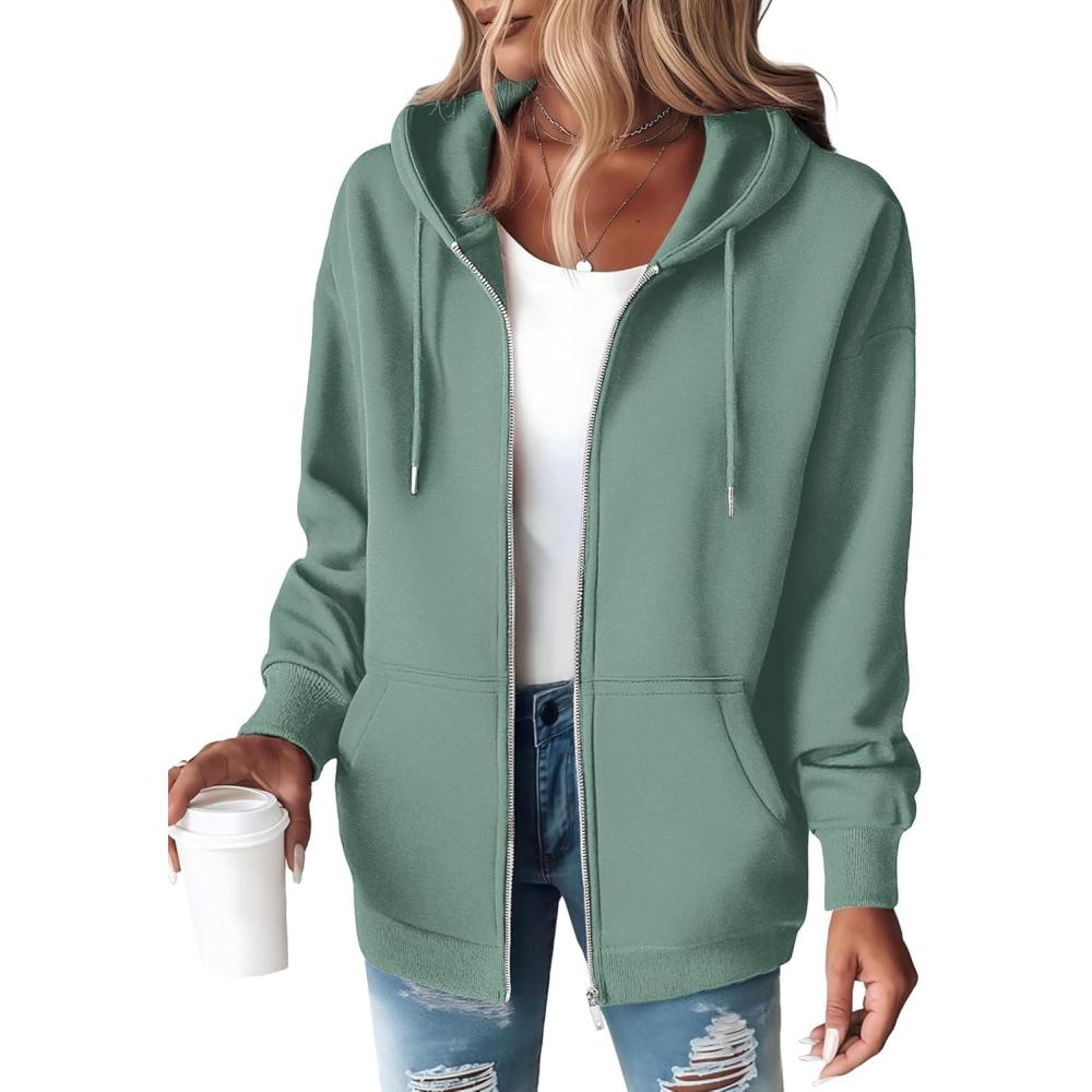 imageZEAGOO Hoodies Women Zip Up Hoodie Oversized Sweatshirt Fleece Jackets Spring Fall Winter Coats 2026 FashionGreen