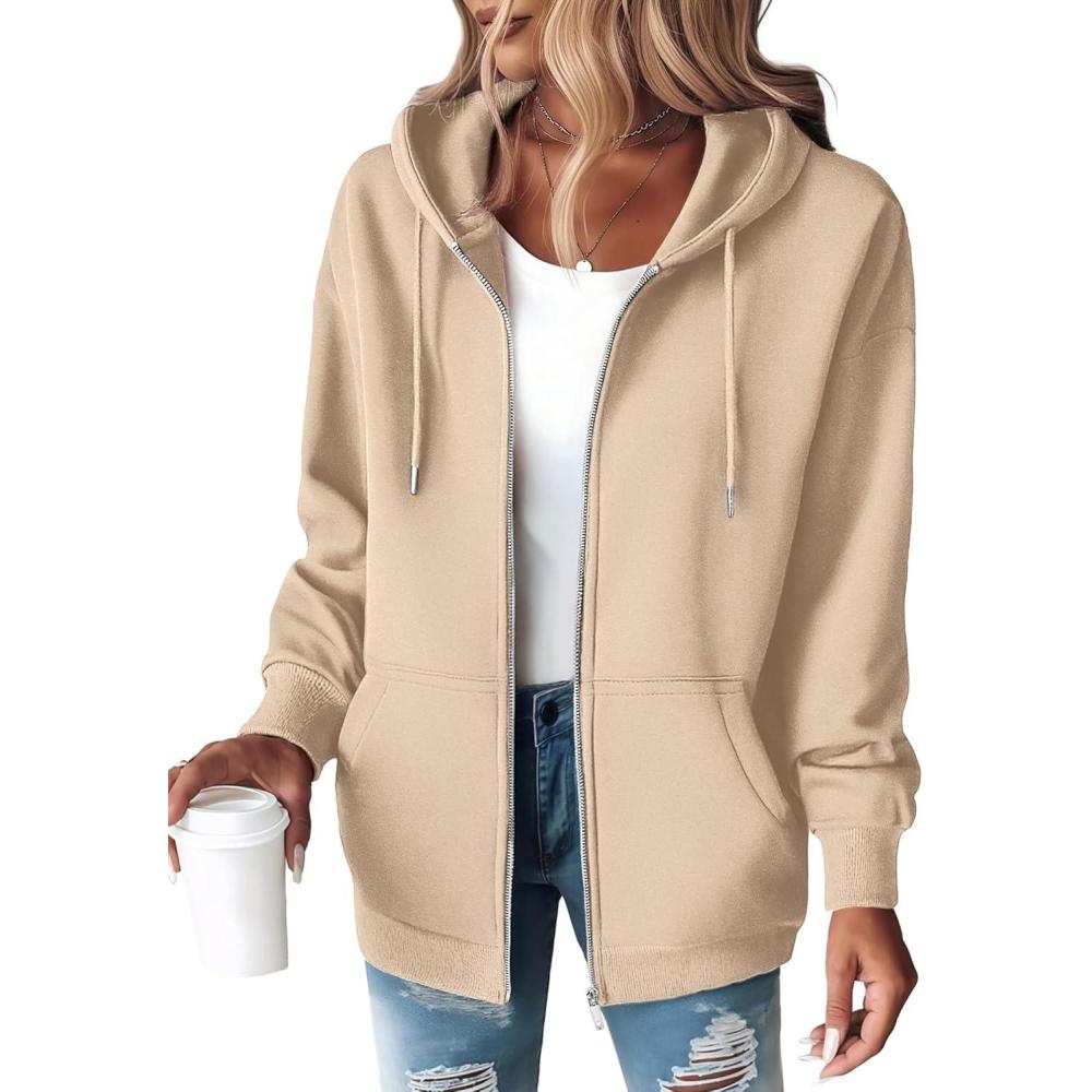 imageZEAGOO Hoodies Women Zip Up Hoodie Oversized Sweatshirt Fleece Jackets Spring Fall Winter Coats 2026 FashionKhaki