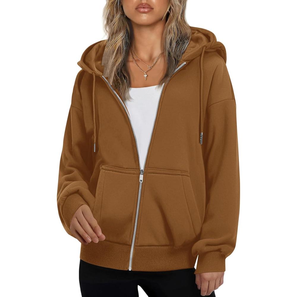 imageZEAGOO Hoodies Women Zip Up Hoodie Oversized Sweatshirt Fleece Jackets Spring Fall Winter Coats 2026 FashionLight Brown Color