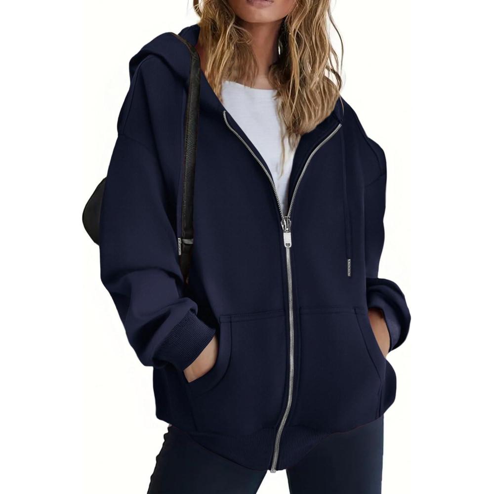 imageZEAGOO Hoodies Women Zip Up Hoodie Oversized Sweatshirt Fleece Jackets Spring Fall Winter Coats 2026 FashionNavy