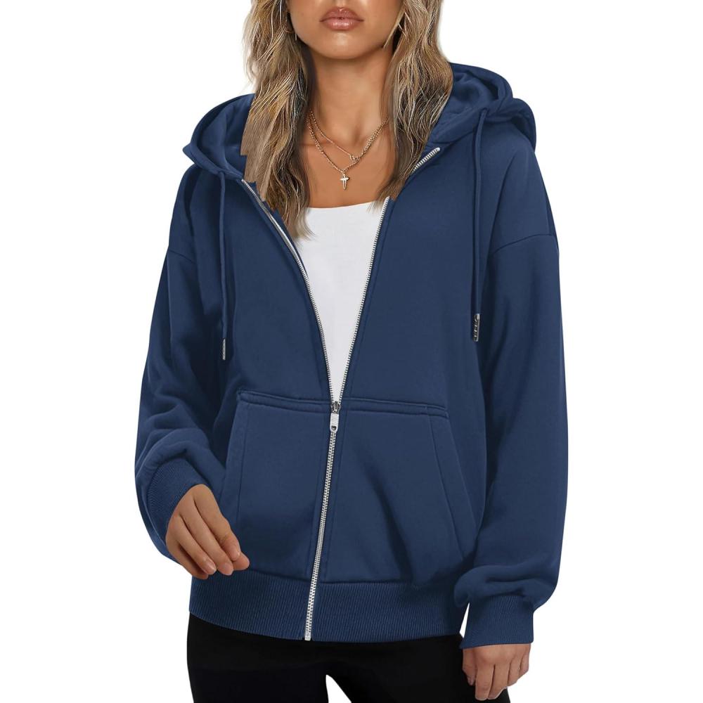 imageZEAGOO Hoodies Women Zip Up Hoodie Oversized Sweatshirt Fleece Jackets Spring Fall Winter Coats 2026 FashionNavy Blue