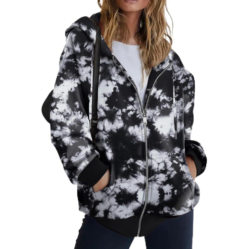 imageZEAGOO Hoodies Women Zip Up Hoodie Oversized Sweatshirt Fleece Jackets Spring Fall Winter Coats 2026 FashionTie Dye