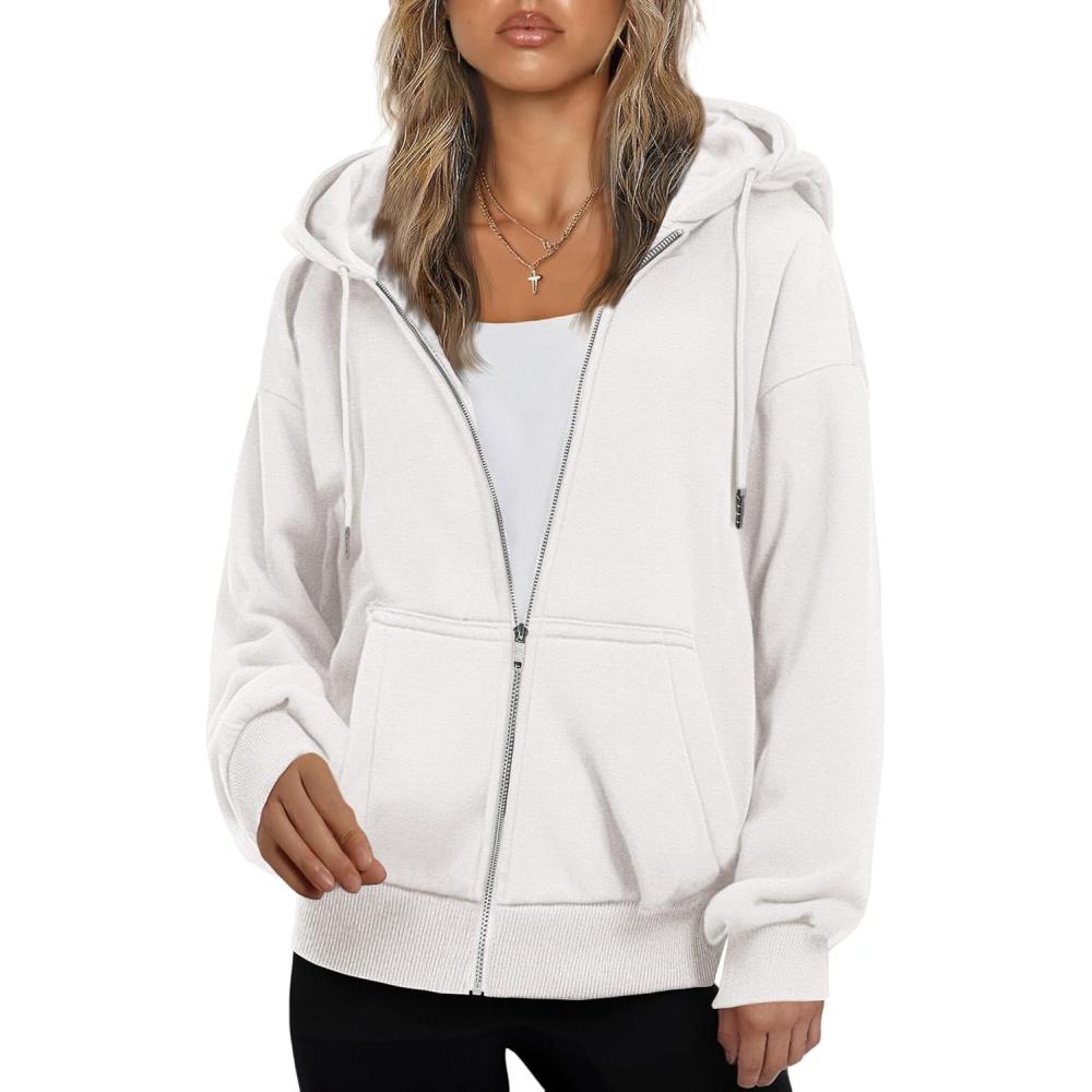 imageZEAGOO Hoodies Women Zip Up Hoodie Oversized Sweatshirt Fleece Jackets Spring Fall Winter Coats 2026 FashionWhite