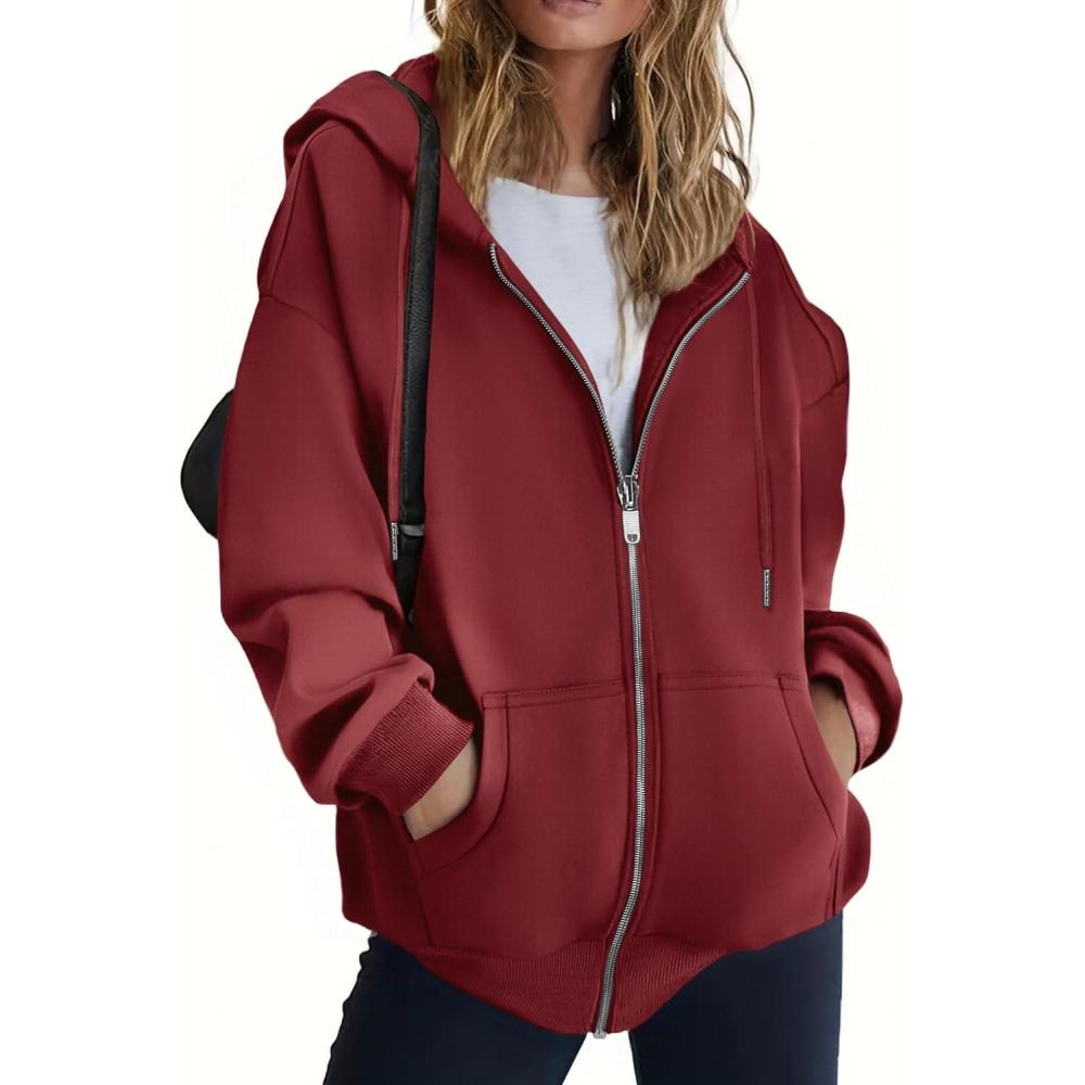imageZEAGOO Hoodies Women Zip Up Hoodie Oversized Sweatshirt Fleece Jackets Spring Fall Winter Coats 2026 FashionWind Red