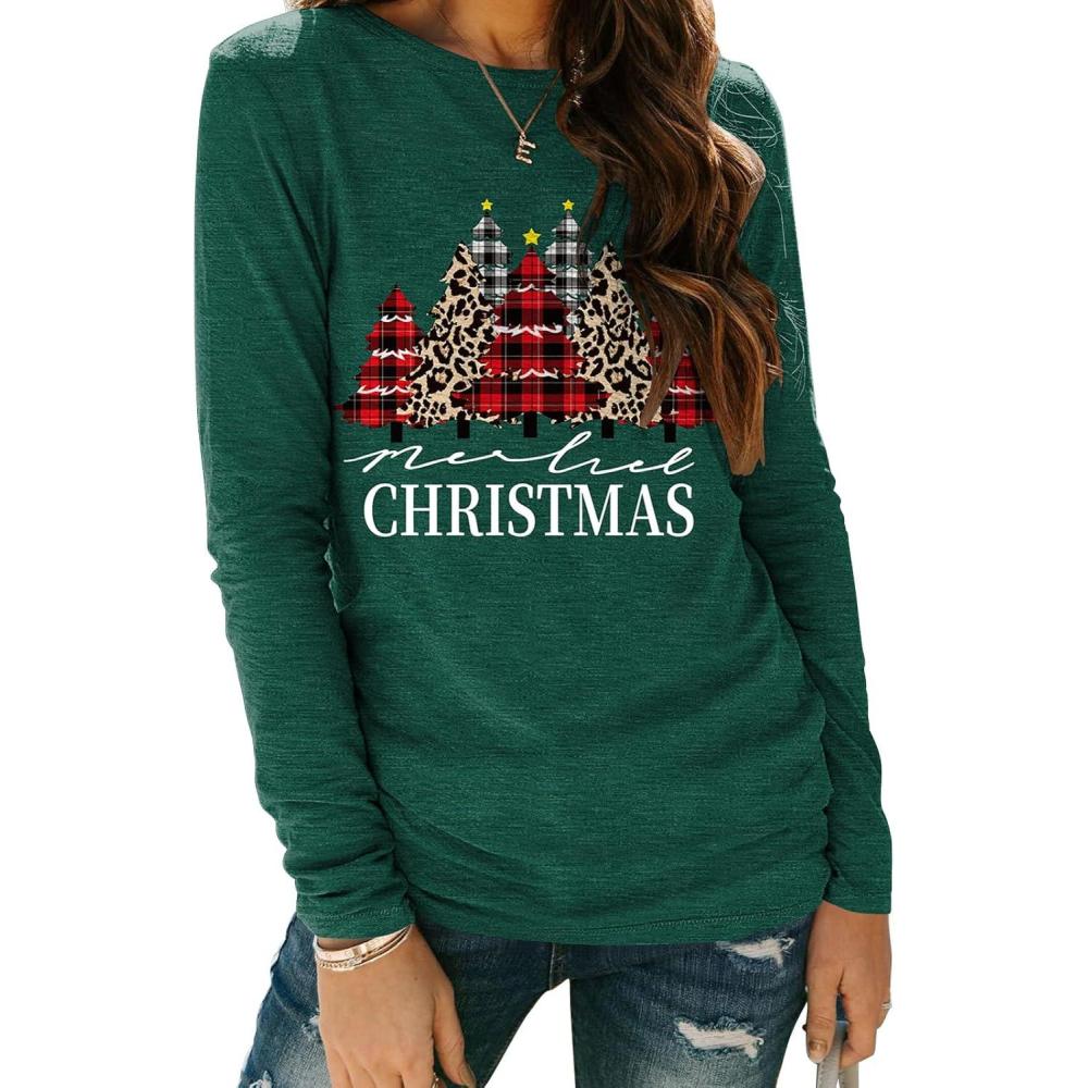 imageZeagoo 3 Pack Long Sleeve Shirts for Women Casual Soft Crewneck Basic Tee Tops Fall Outfit ClothesA Christmas Green 4841 Piece