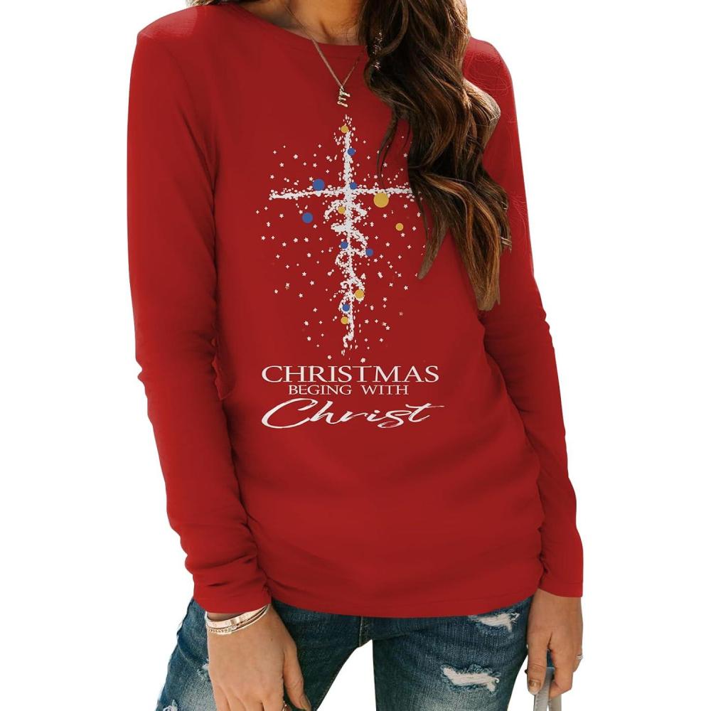 imageZeagoo 3 Pack Long Sleeve Shirts for Women Casual Soft Crewneck Basic Tee Tops Fall Outfit ClothesA Christmas Red 4851 Piece
