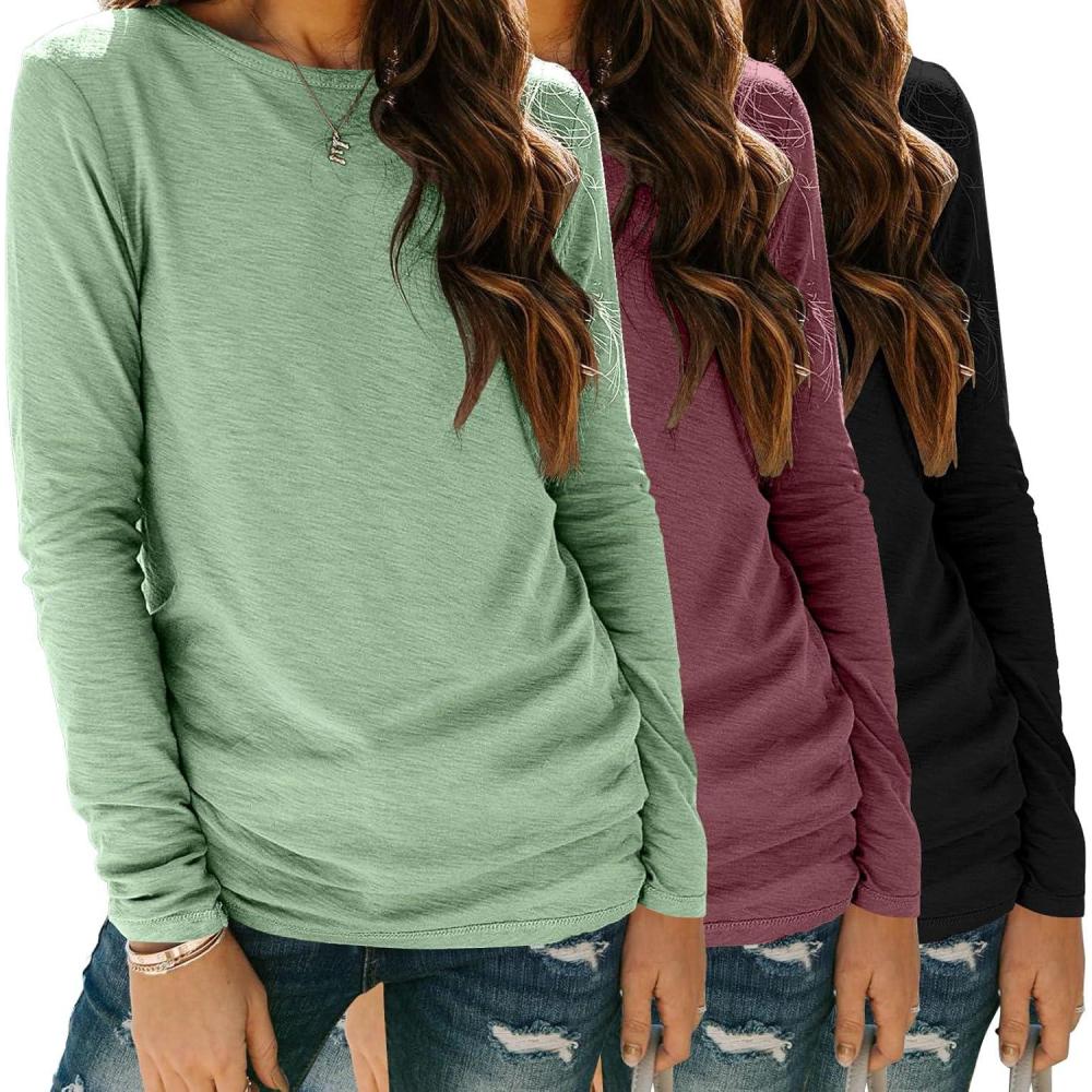 imageZeagoo 3 Pack Long Sleeve Shirts for Women Casual Soft Crewneck Basic Tee Tops Fall Outfit ClothesBlacklight Greenmaroon