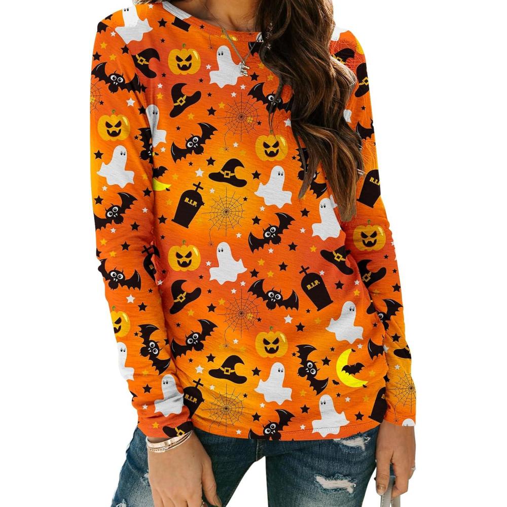 imageZeagoo 3 Pack Long Sleeve Shirts for Women Casual Soft Crewneck Basic Tee Tops Fall Outfit ClothesHalloween Orange1 Piece