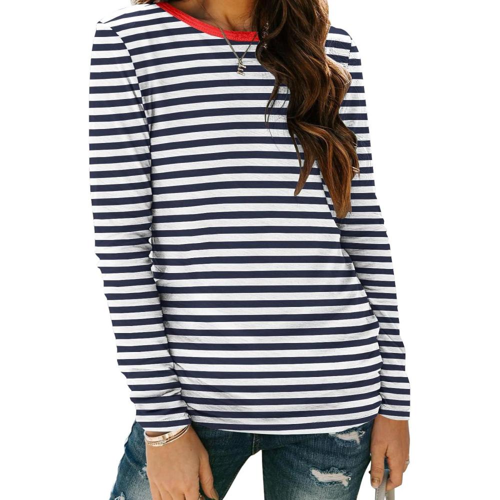 imageZeagoo 3 Pack Long Sleeve Shirts for Women Casual Soft Crewneck Basic Tee Tops Fall Outfit ClothesStripe Navy White1 Piece