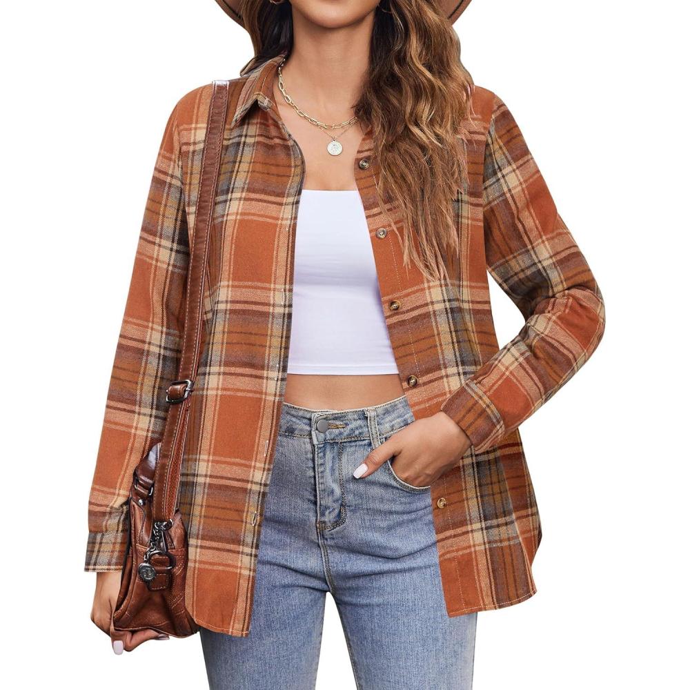 imageZeagoo Flannel Shirt Women Button Down Long Sleeve Plaid Shirts Collared Casual Work Tops S2XLGw185