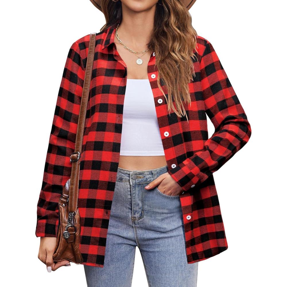 imageZeagoo Flannel Shirt Women Button Down Long Sleeve Plaid Shirts Collared Casual Work Tops S2XLZgz440
