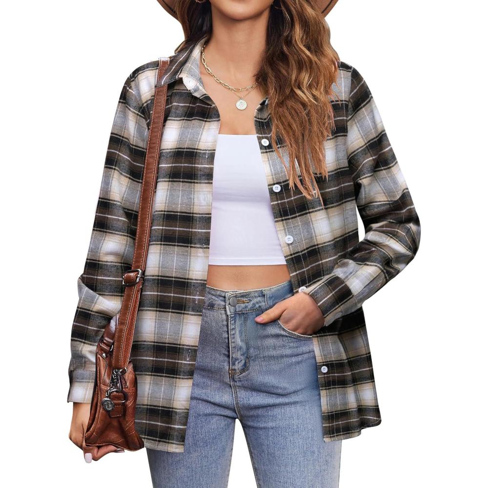 imageZeagoo Flannel Shirt Women Button Down Long Sleeve Plaid Shirts Collared Casual Work Tops S2XLZgz938