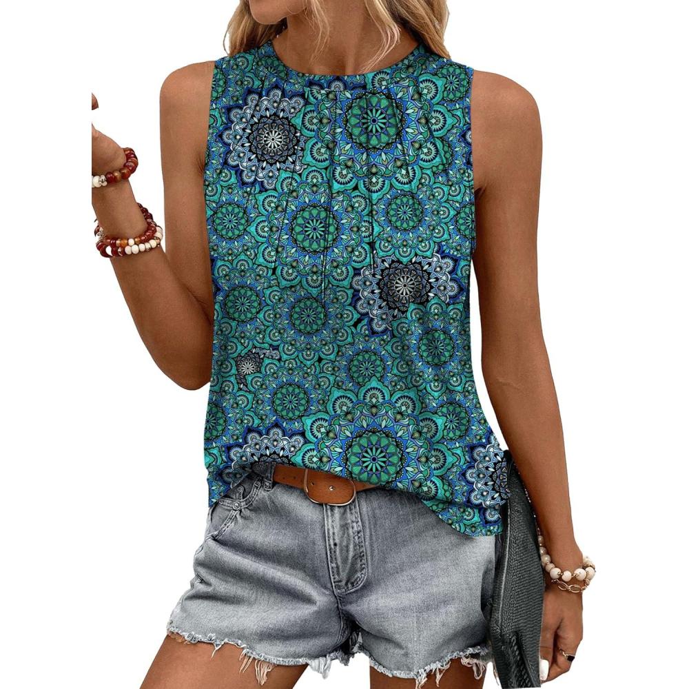 imageZeagoo Summer Tank Top for Women 2026 Pleated High Neck Tops Loose Fit Flowy Dressy Tunic Sleeveless ShirtsBmz858