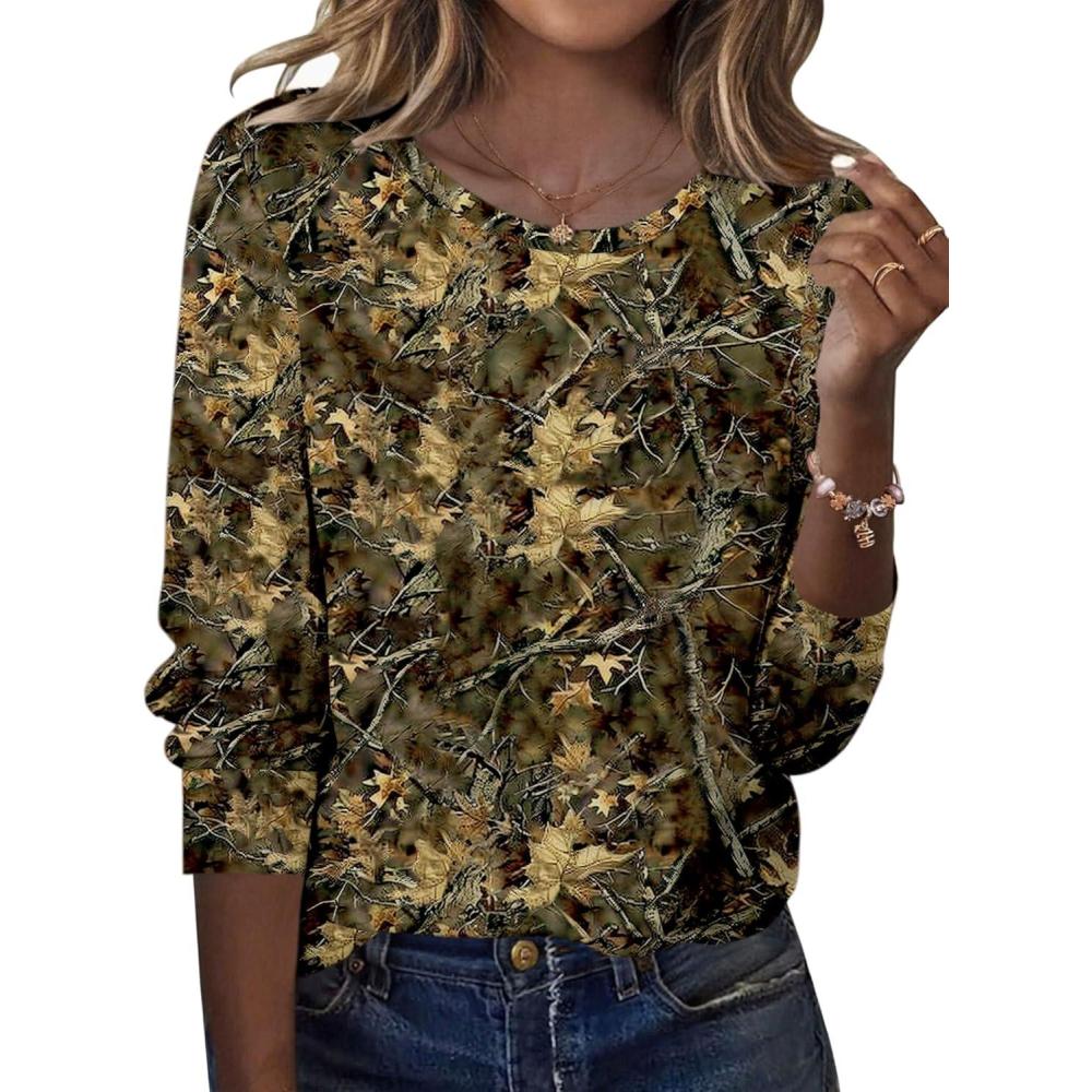 imageZeagoo Tops for Women Dressy Crewneck Long Sleeve Shirts Lightweight Basic Tee Business Casual OutfitsLeaf Brown 295