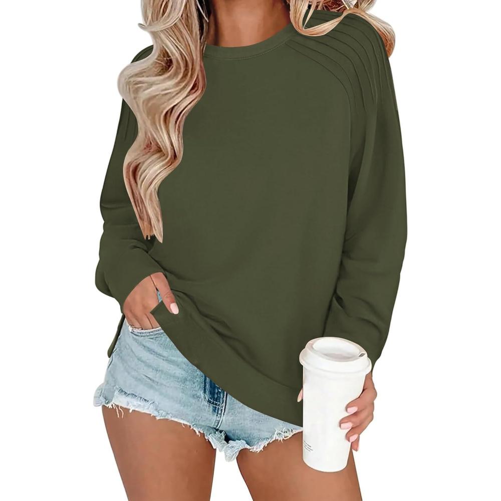 imageZeagoo Tunic Sweatshirts for Women Crewneck Lightweight Sweaters Raglan Long Sleeve Shirts Spring Fashion Tops 2026Army Green
