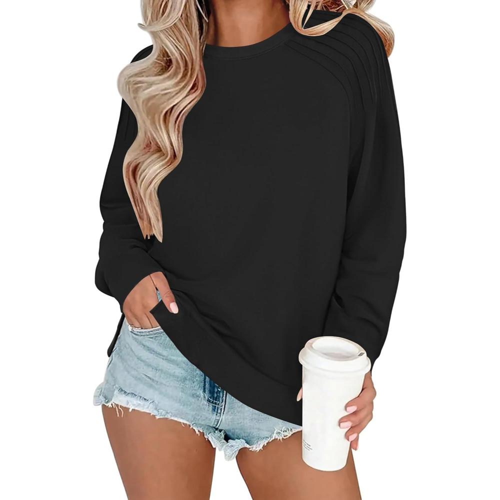 imageZeagoo Tunic Sweatshirts for Women Crewneck Lightweight Sweaters Raglan Long Sleeve Shirts Spring Fashion Tops 2026Black