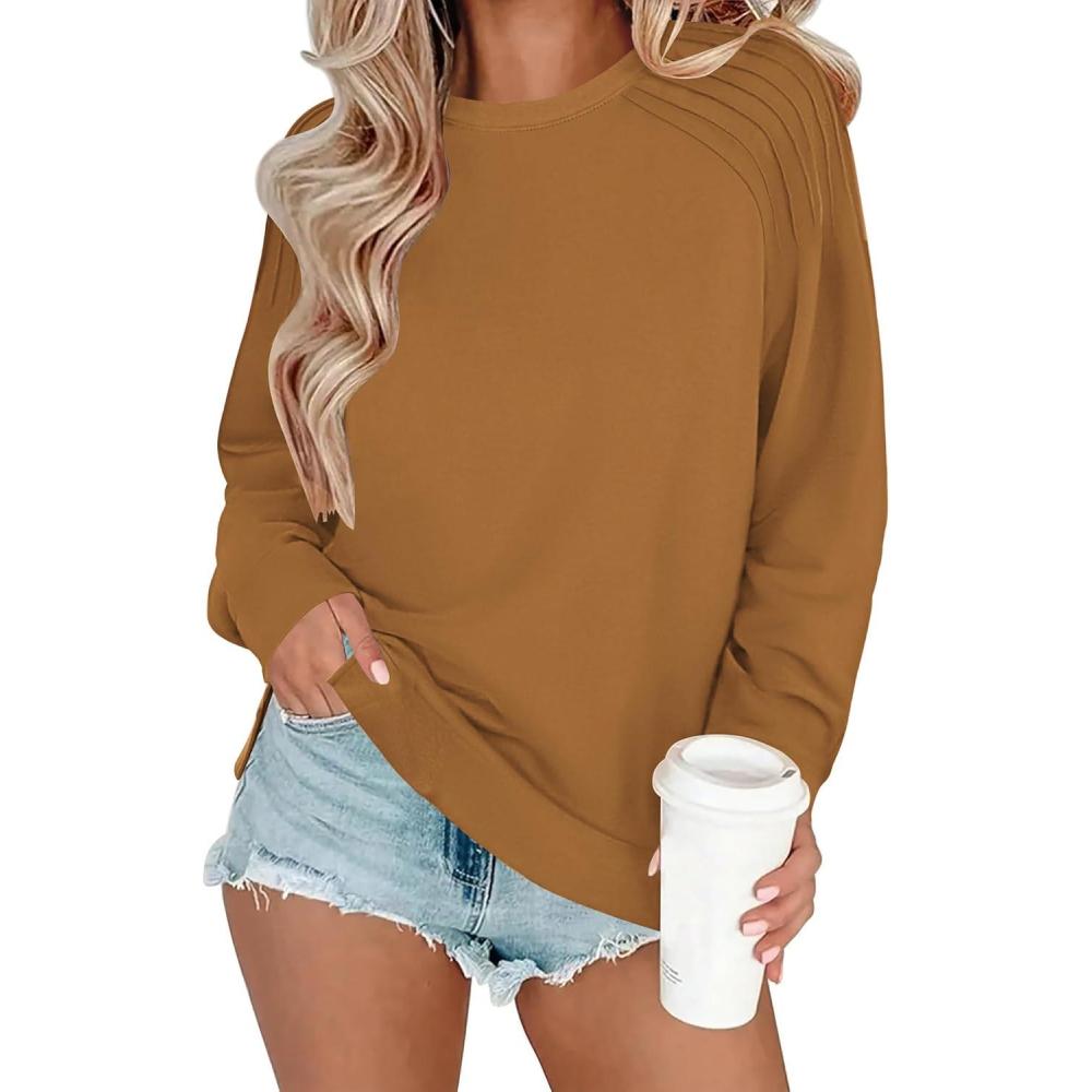 imageZeagoo Tunic Sweatshirts for Women Crewneck Lightweight Sweaters Raglan Long Sleeve Shirts Spring Fashion Tops 2026Brown
