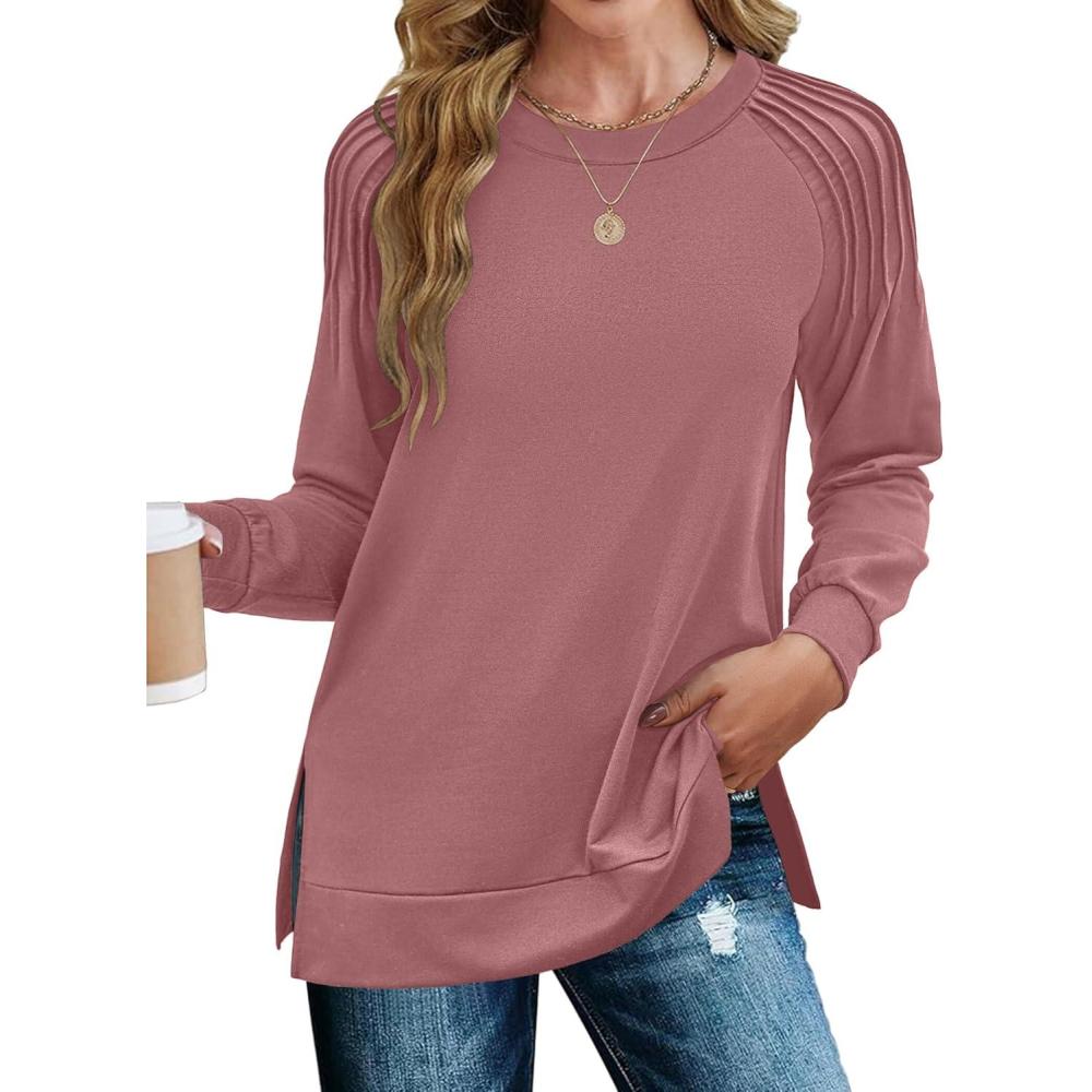 imageZeagoo Tunic Sweatshirts for Women Crewneck Lightweight Sweaters Raglan Long Sleeve Shirts Spring Fashion Tops 2026Dark Pink