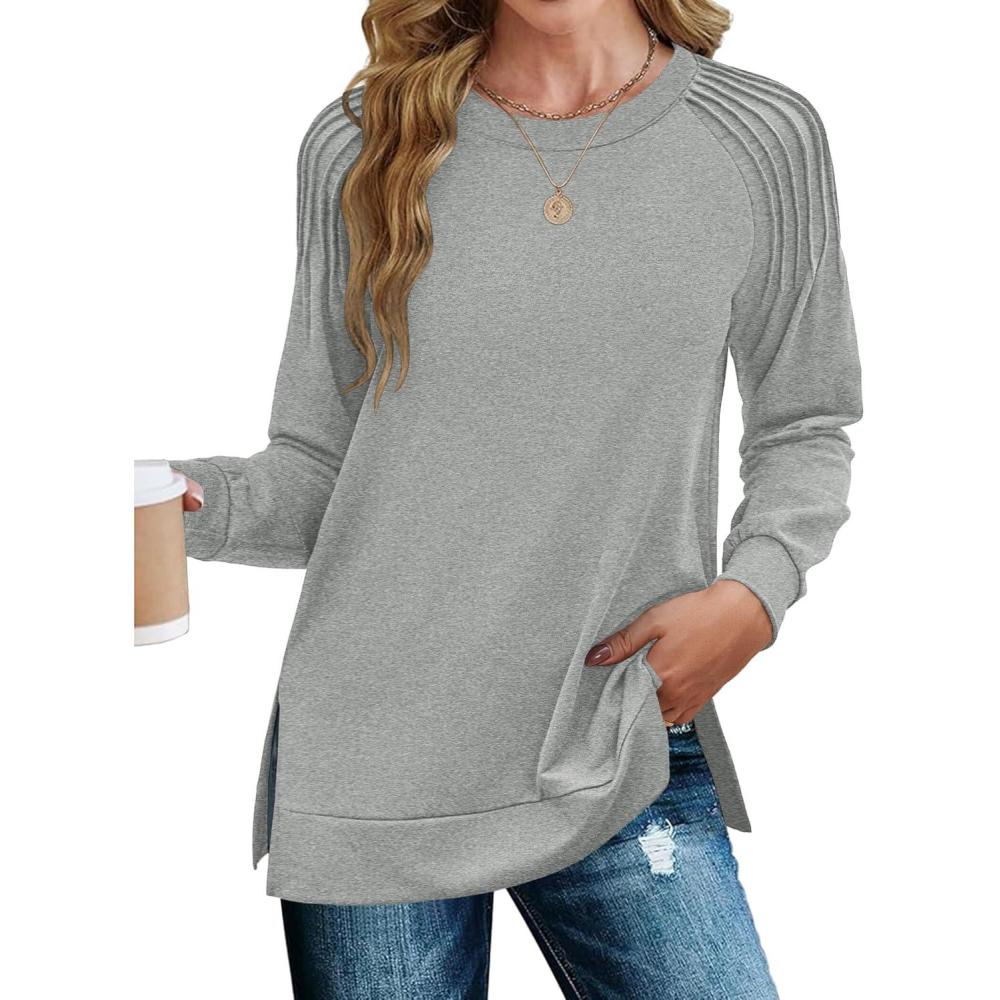 imageZeagoo Tunic Sweatshirts for Women Crewneck Lightweight Sweaters Raglan Long Sleeve Shirts Spring Fashion Tops 2026Light Grey