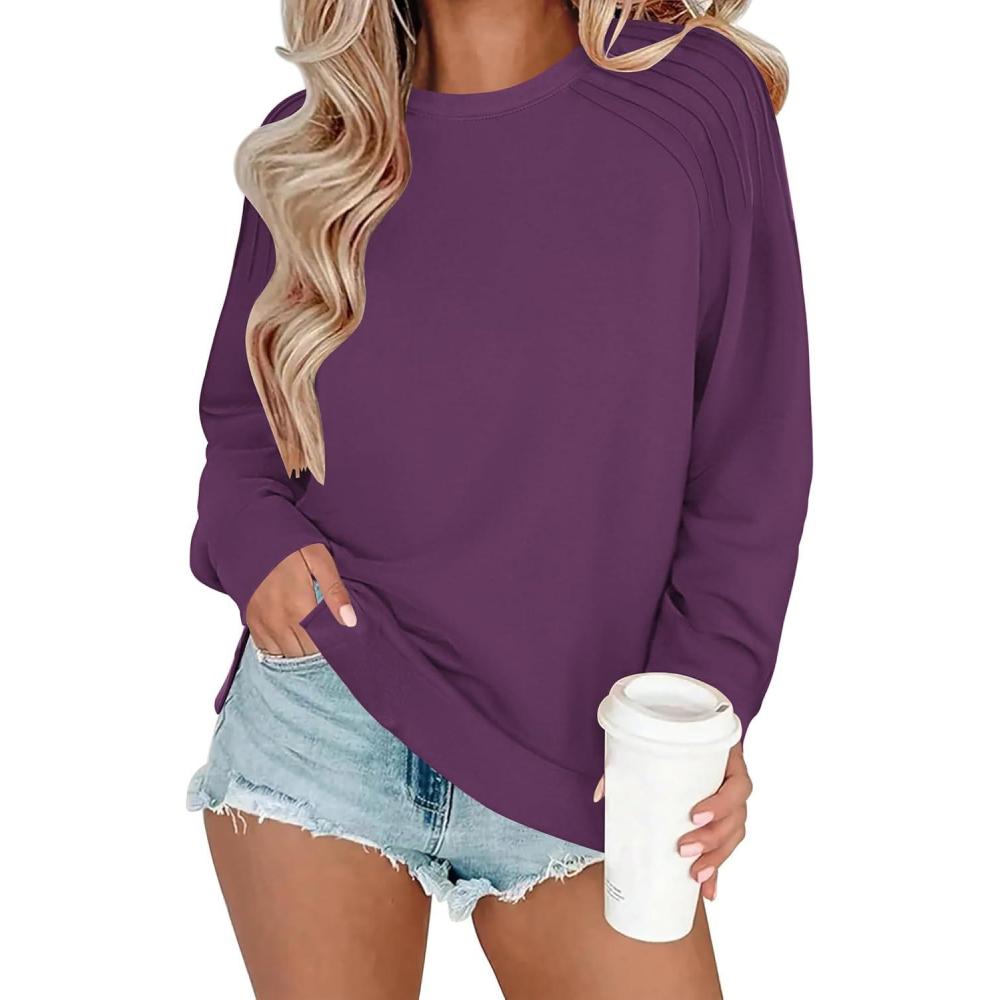 imageZeagoo Tunic Sweatshirts for Women Crewneck Lightweight Sweaters Raglan Long Sleeve Shirts Spring Fashion Tops 2026Purple
