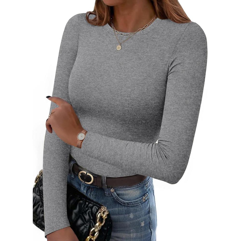 imageZeagoo Women Long Sleeve T Shirts Crewneck Slim Fit Tops Going Out Fall Fashion Basic TeeLong Sleevegrey