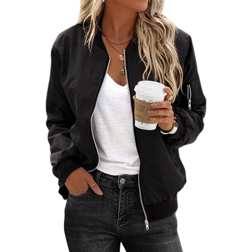 imageZeagoo Womens Bomber Jacket Casual Coat Zip Up Spring Fall Clothes with Pockets SXXLAblack