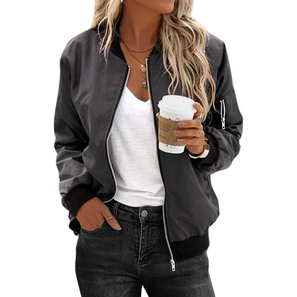 imageZeagoo Womens Bomber Jacket Casual Coat Zip Up Spring Fall Clothes with Pockets SXXLAgrey